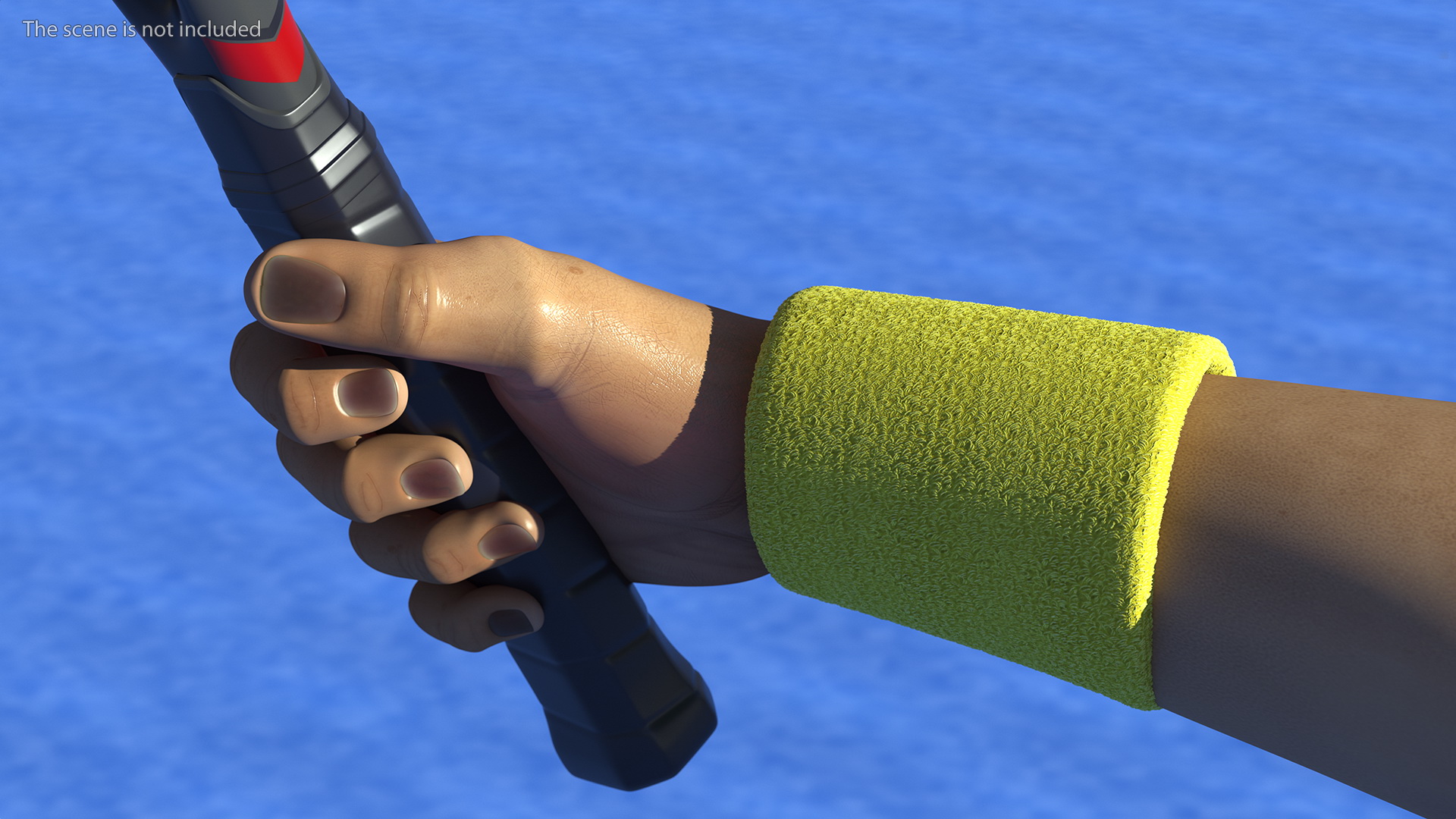 3D Man Hand with Nike Swoosh Wristband Holds Tennis Racquet Rigged model