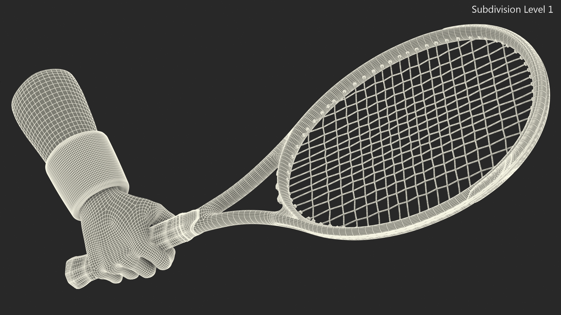 3D Man Hand with Nike Swoosh Wristband Holds Tennis Racquet Rigged model