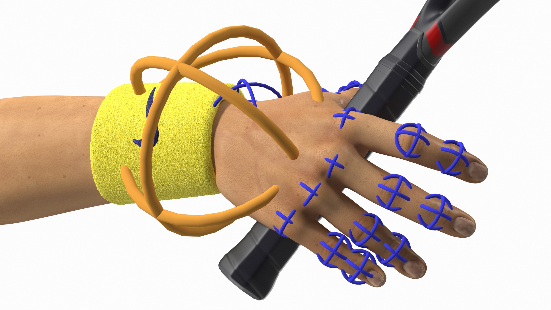 3D Man Hand with Nike Swoosh Wristband Holds Tennis Racquet Rigged model