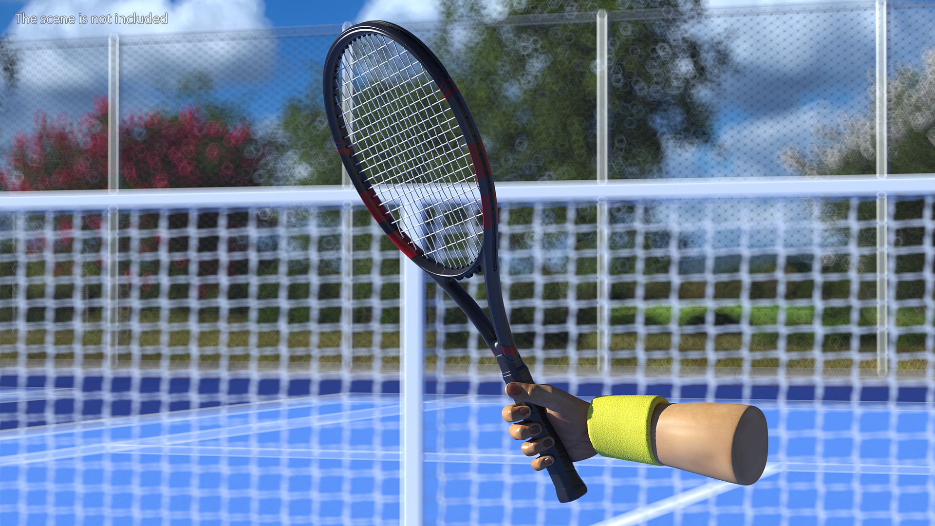 3D Man Hand with Nike Swoosh Wristband Holds Tennis Racquet Rigged model