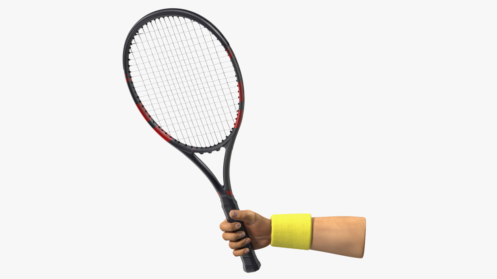 3D Man Hand with Nike Swoosh Wristband Holds Tennis Racquet Rigged model