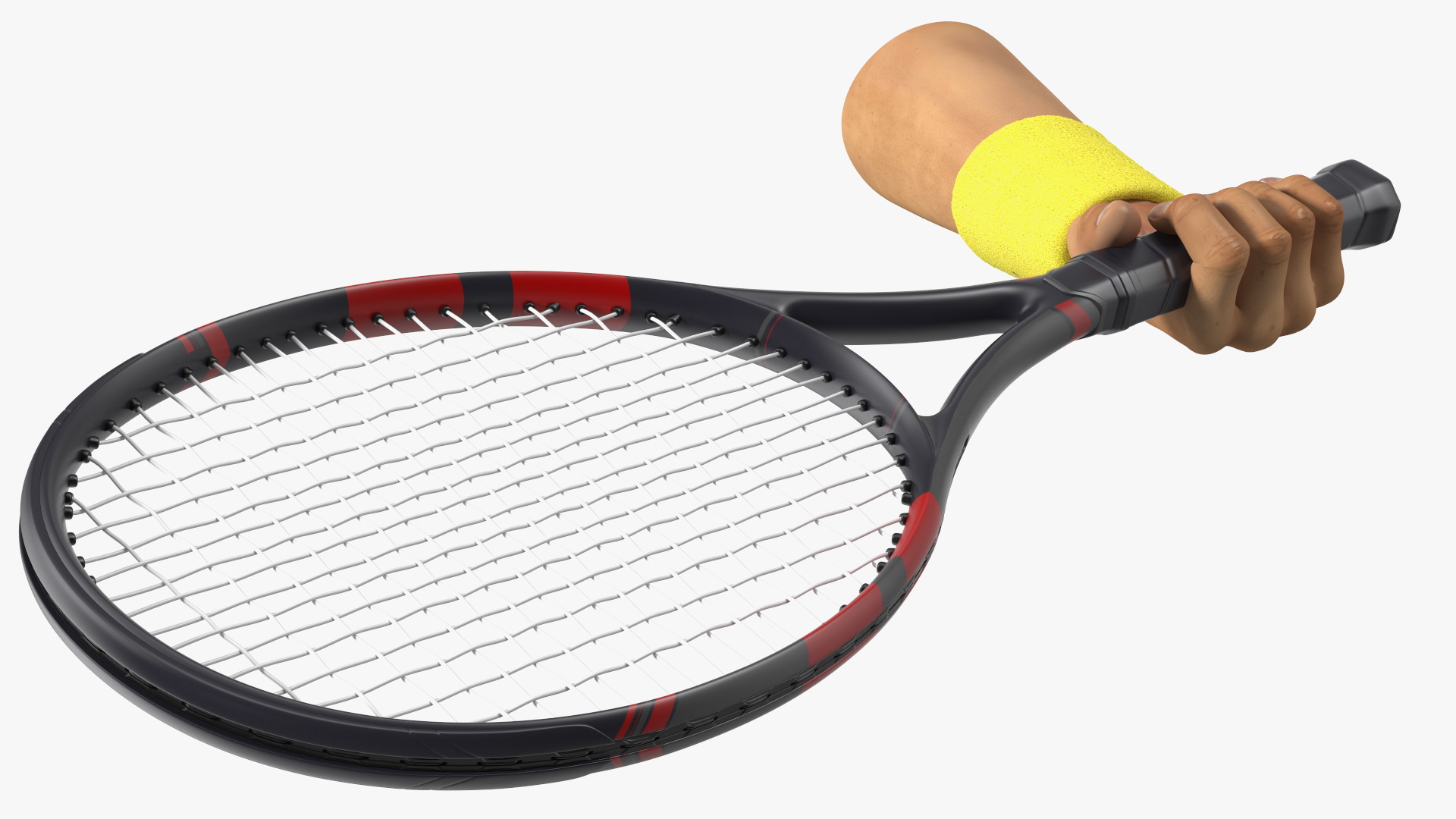 3D Man Hand with Nike Swoosh Wristband Holds Tennis Racquet Rigged model