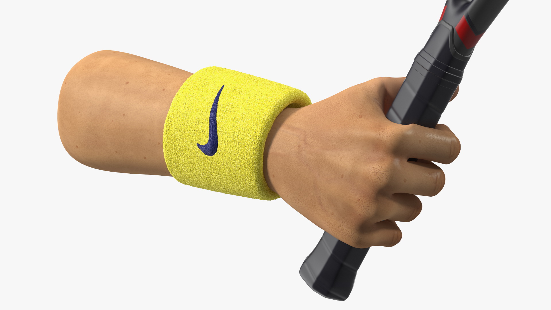 3D Man Hand with Nike Swoosh Wristband Holds Tennis Racquet Rigged model