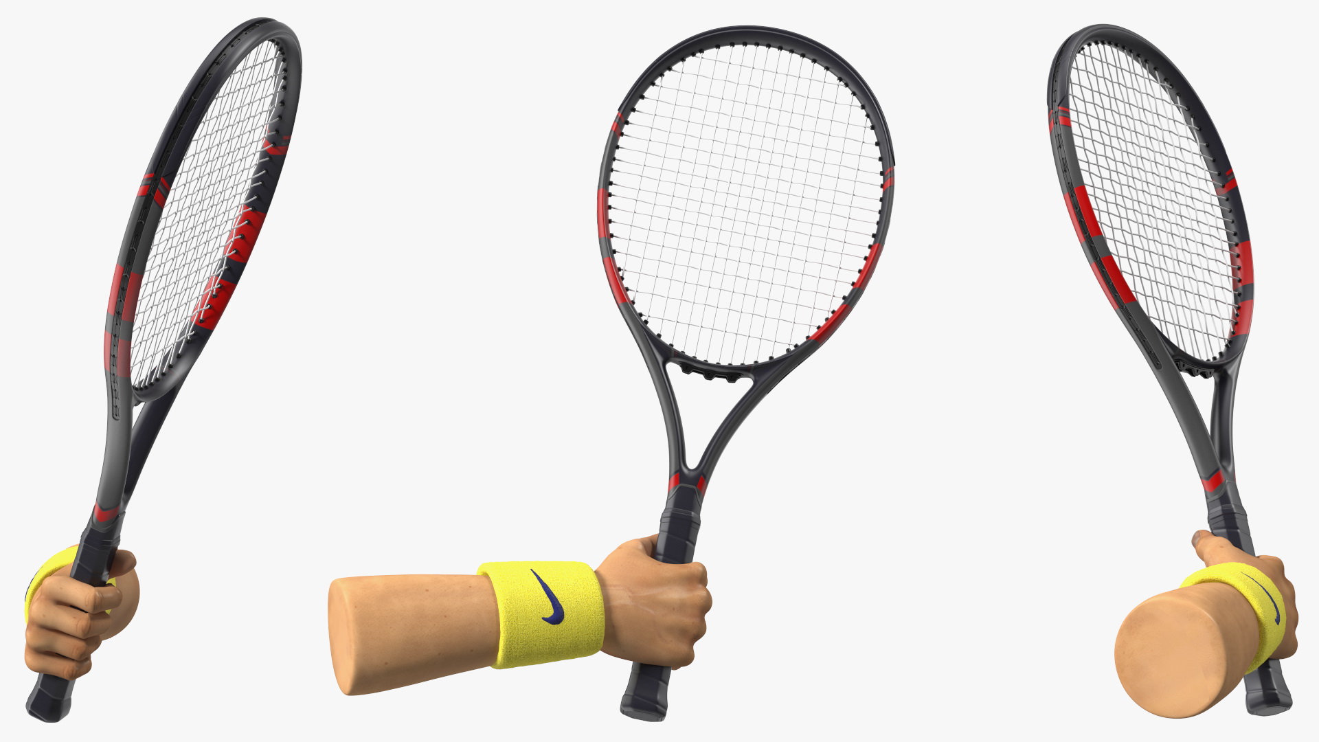 3D Man Hand with Nike Swoosh Wristband Holds Tennis Racquet Rigged model