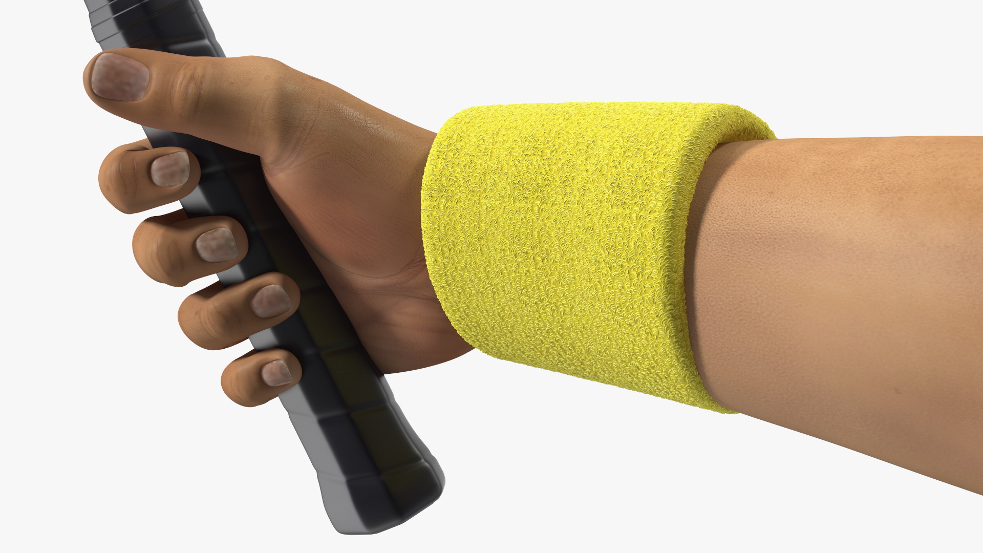 3D Man Hand with Nike Swoosh Wristband Holds Tennis Racquet Rigged model