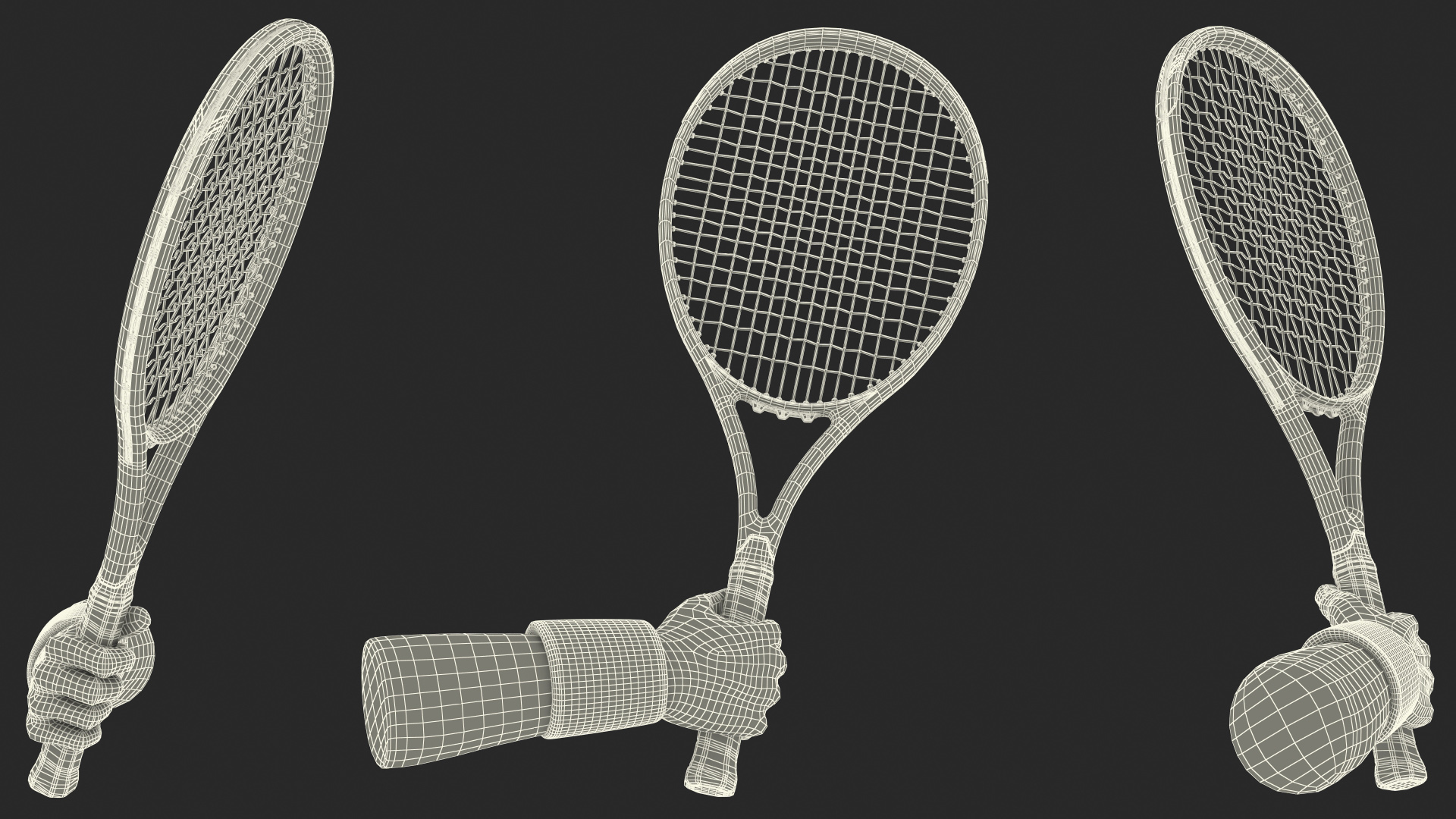 3D Man Hand with Nike Swoosh Wristband Holds Tennis Racquet Rigged model