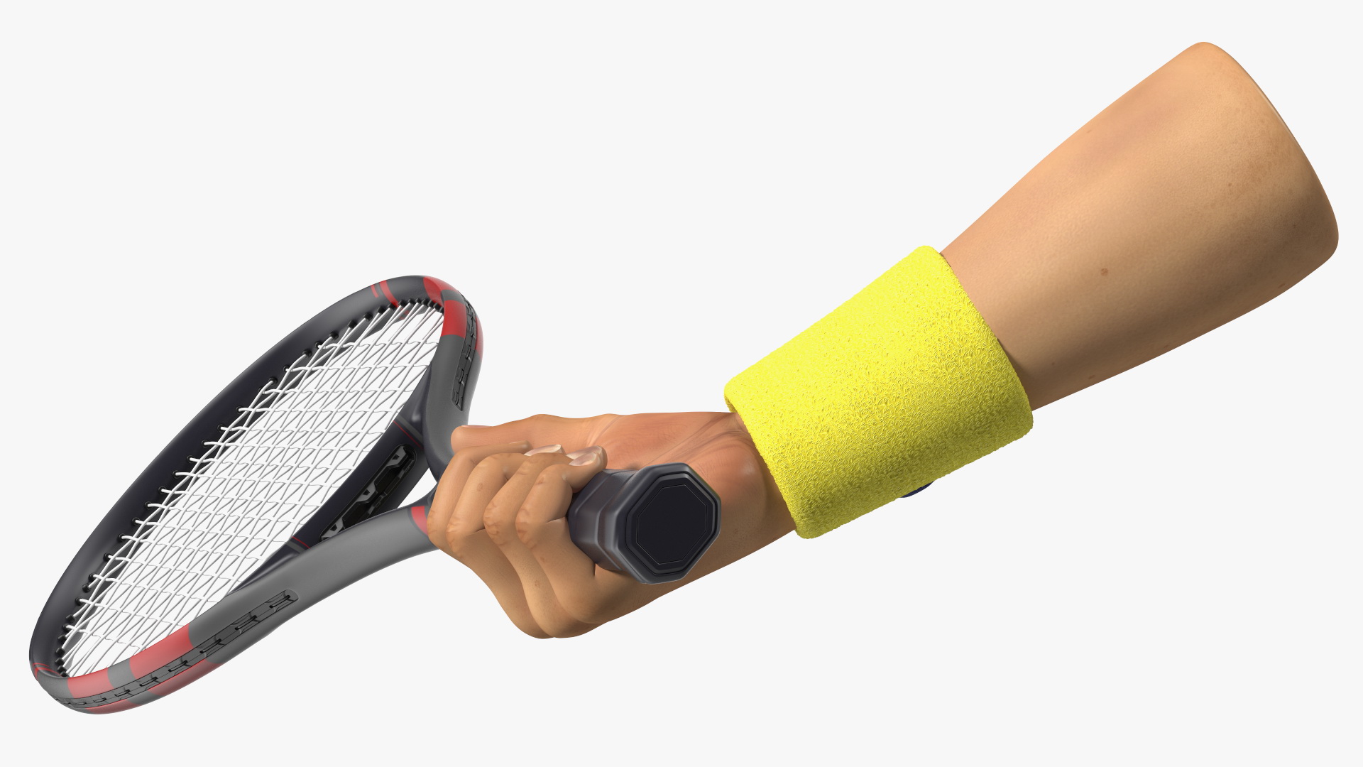 3D Man Hand with Nike Swoosh Wristband Holds Tennis Racquet Rigged model