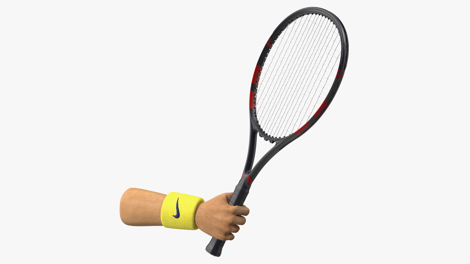 3D Man Hand with Nike Swoosh Wristband Holds Tennis Racquet Rigged model