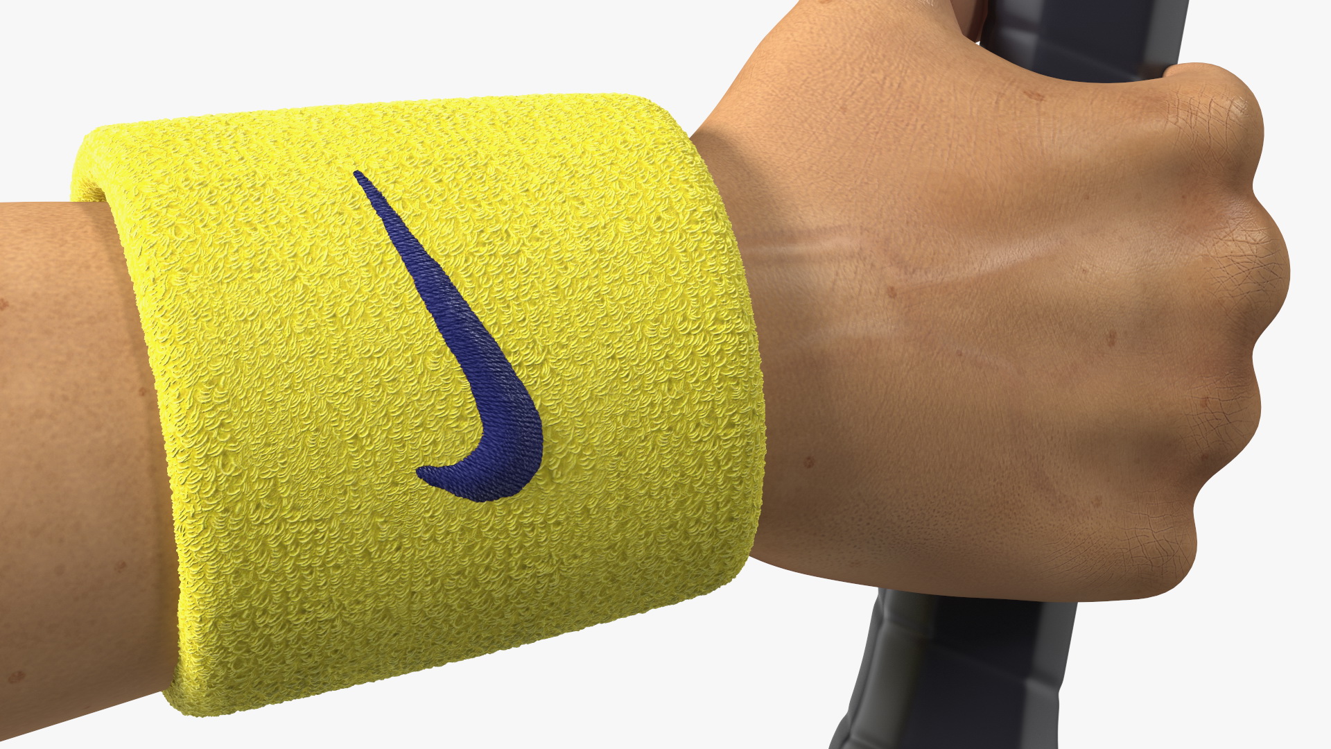 3D Man Hand with Nike Swoosh Wristband Holds Tennis Racquet Rigged model