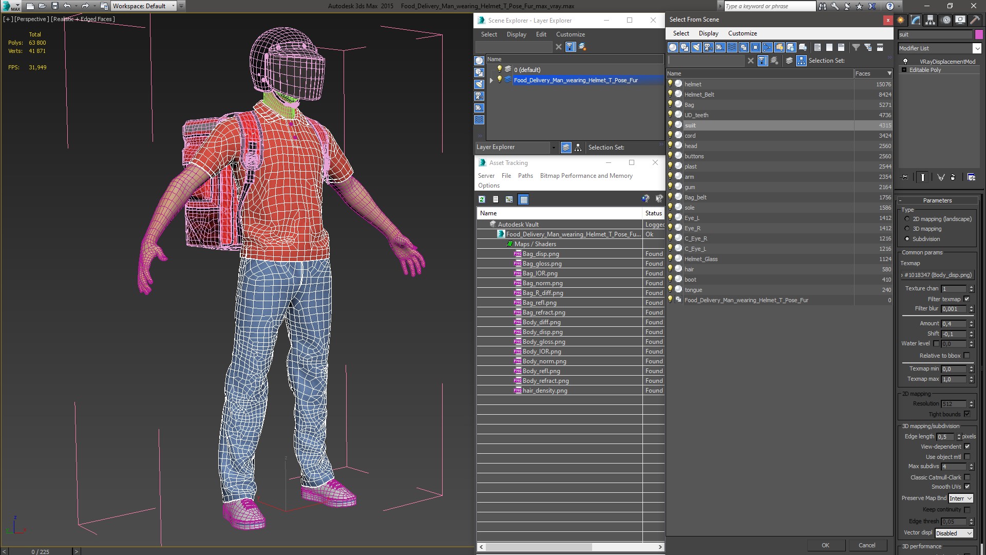 3D Food Delivery Man wearing Helmet T Pose Fur model