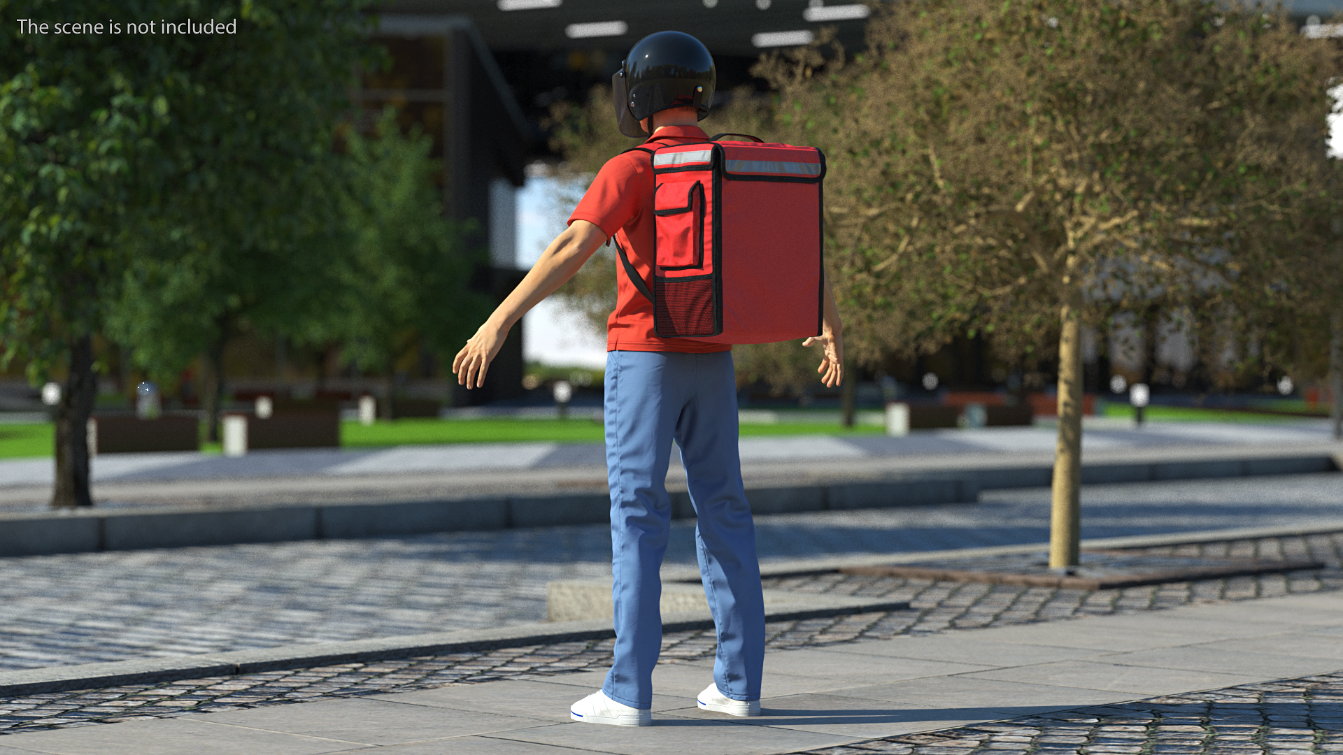 3D Food Delivery Man wearing Helmet T Pose Fur model