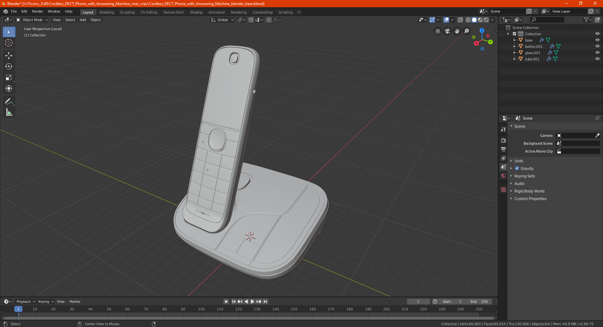 Cordless DECT Phone with Answering Machine 3D