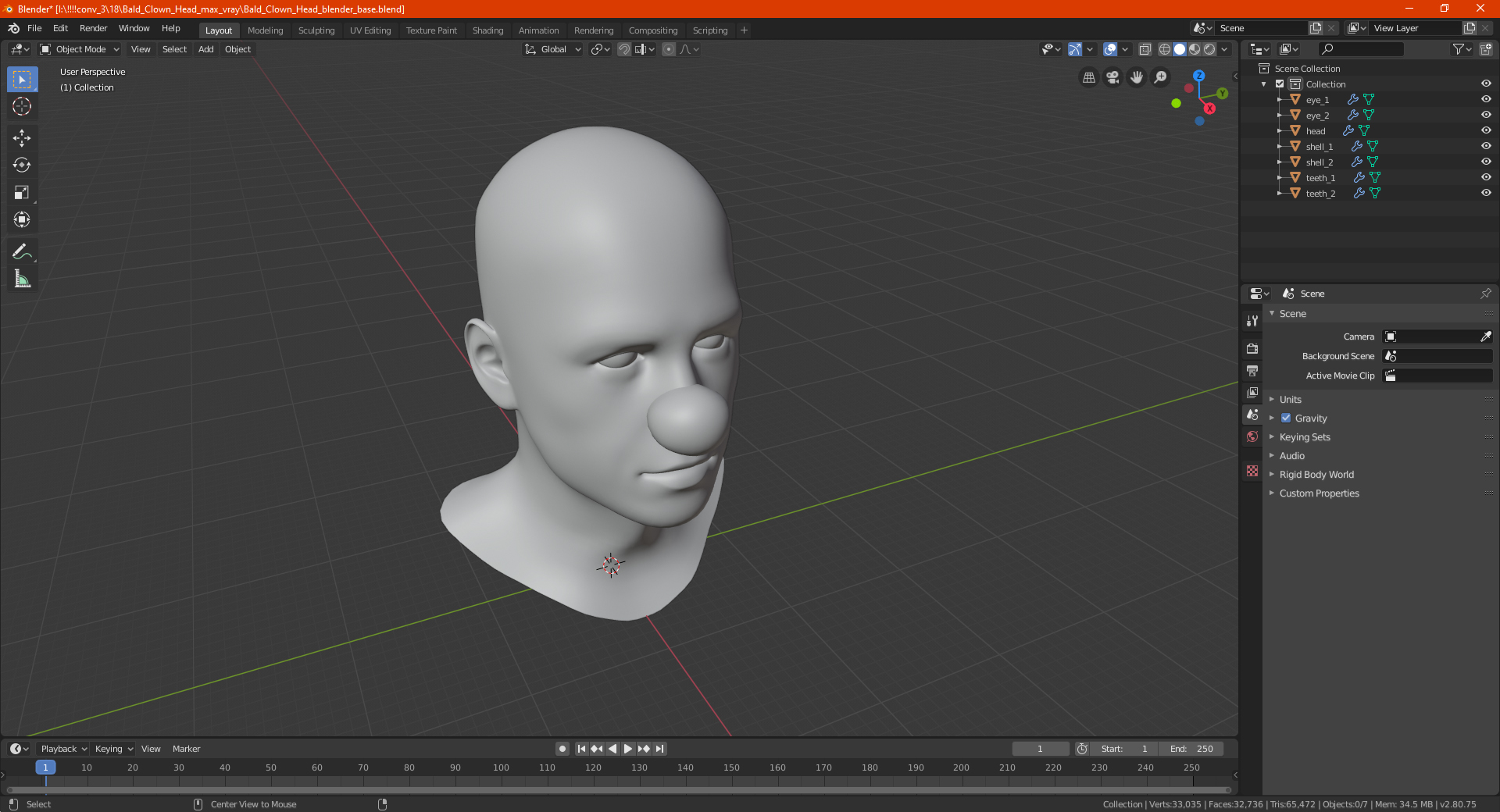 3D model Bald Clown Head