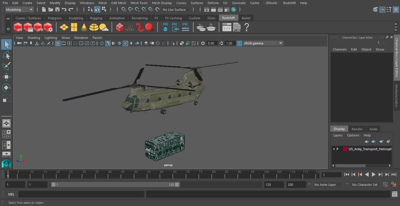 3D US Army Transport Helicopter With 20 ft ISO Container model