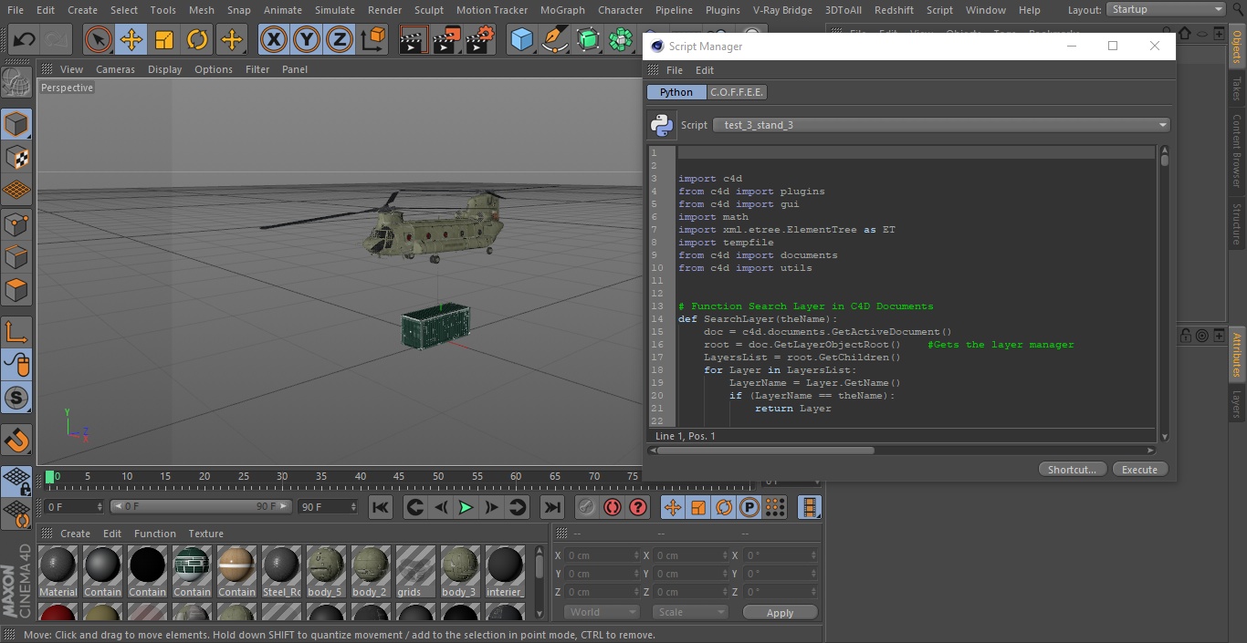 3D US Army Transport Helicopter With 20 ft ISO Container model