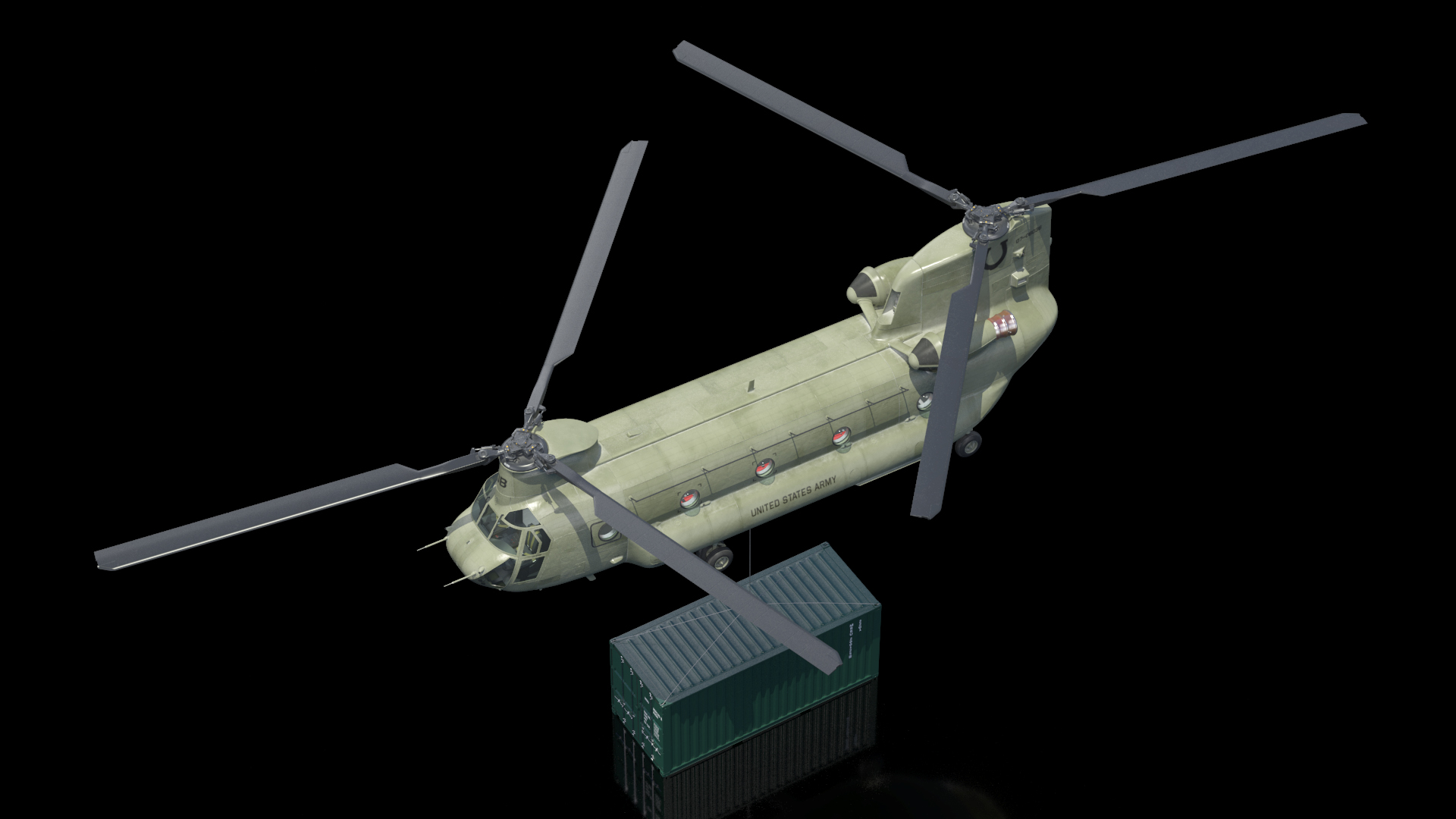 3D US Army Transport Helicopter With 20 ft ISO Container model