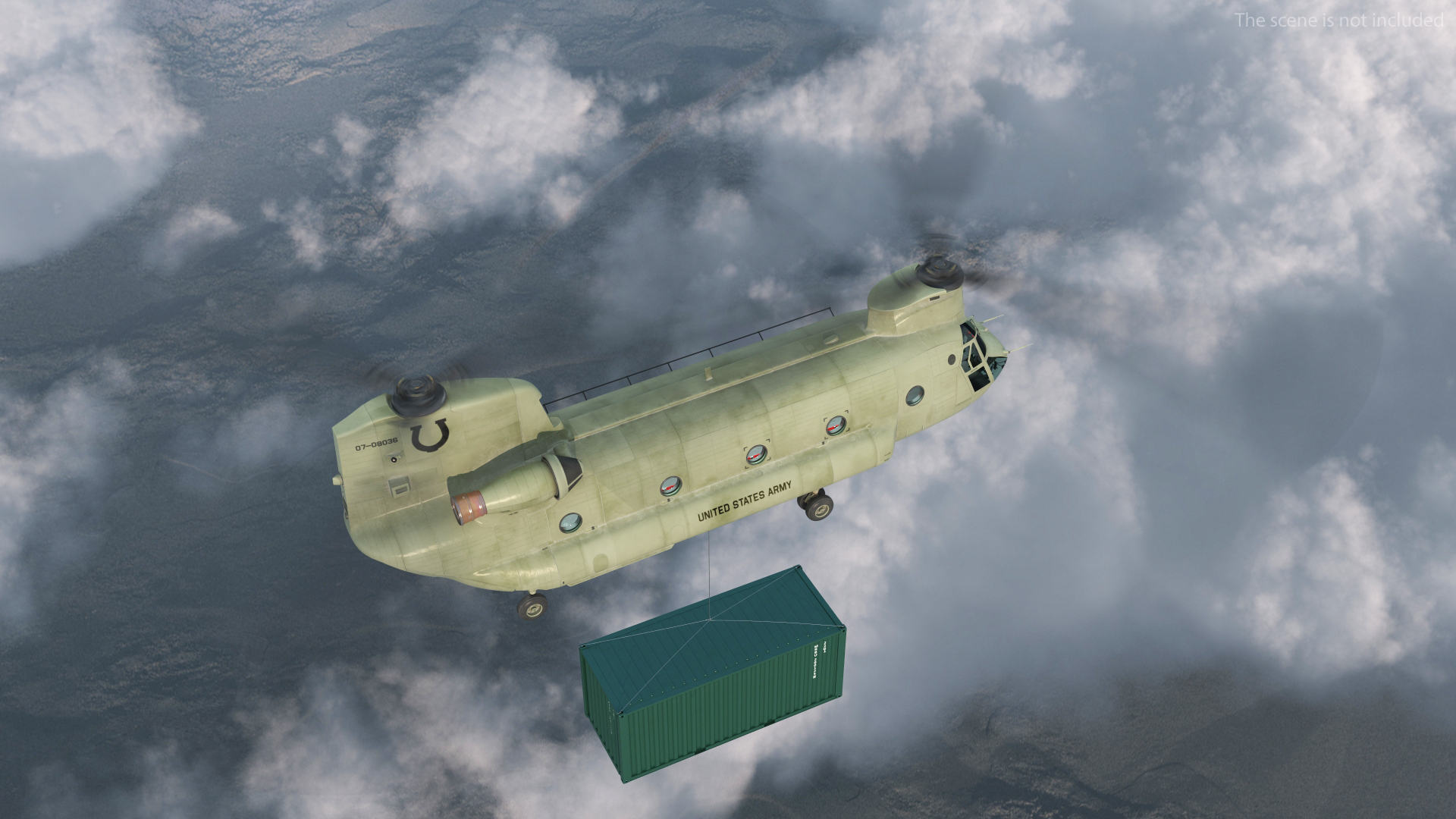 3D US Army Transport Helicopter With 20 ft ISO Container model