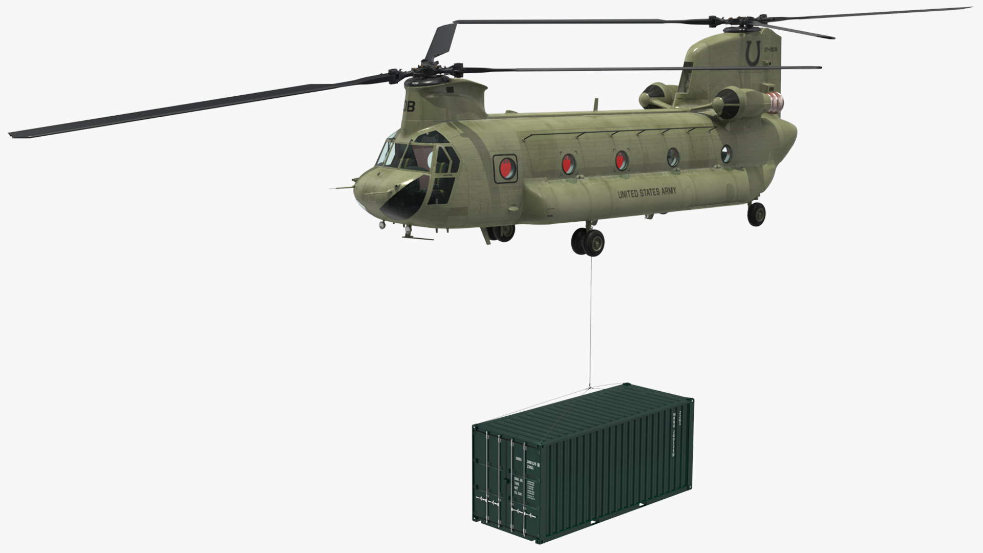 3D US Army Transport Helicopter With 20 ft ISO Container model