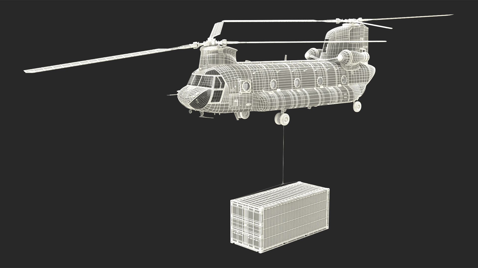 3D US Army Transport Helicopter With 20 ft ISO Container model