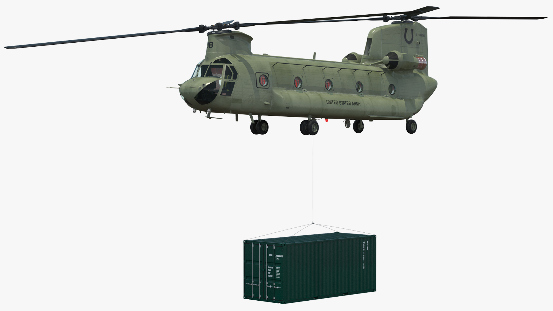 3D US Army Transport Helicopter With 20 ft ISO Container model