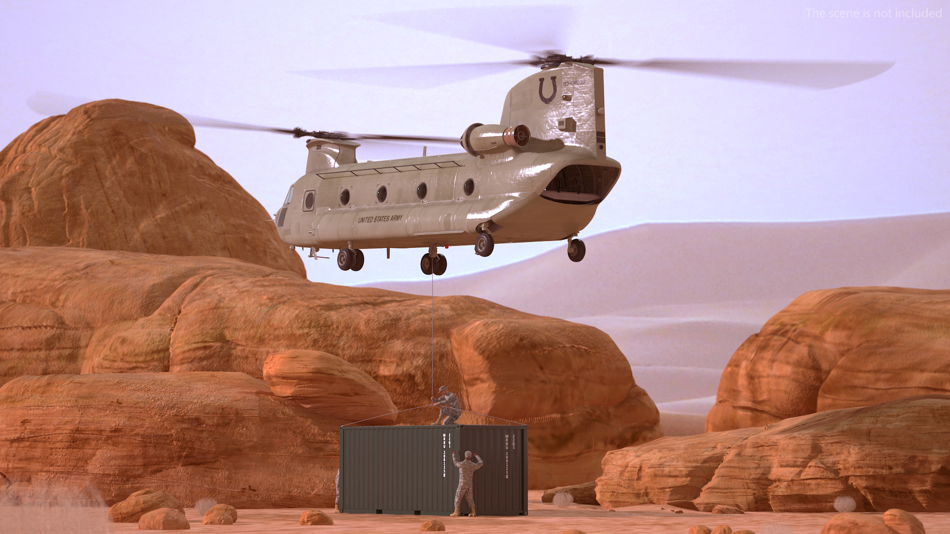 3D US Army Transport Helicopter With 20 ft ISO Container model