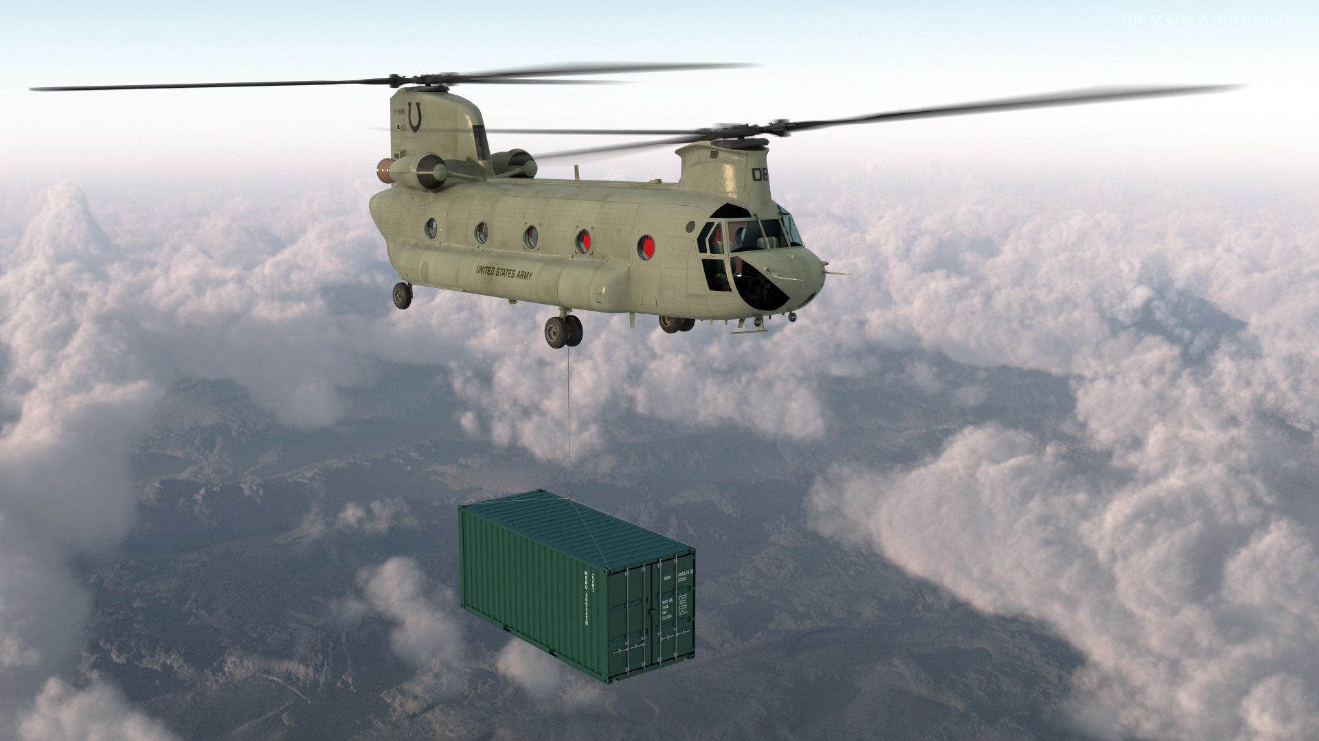 3D US Army Transport Helicopter With 20 ft ISO Container model
