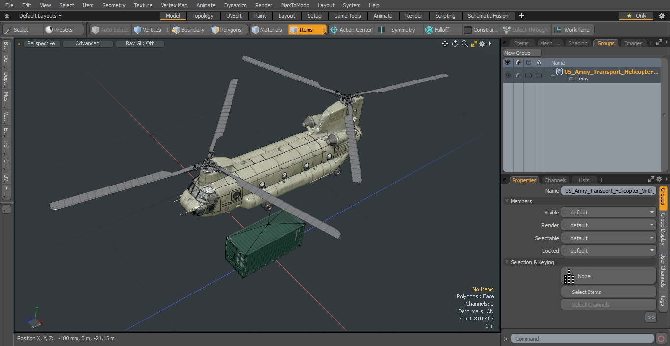 3D US Army Transport Helicopter With 20 ft ISO Container model