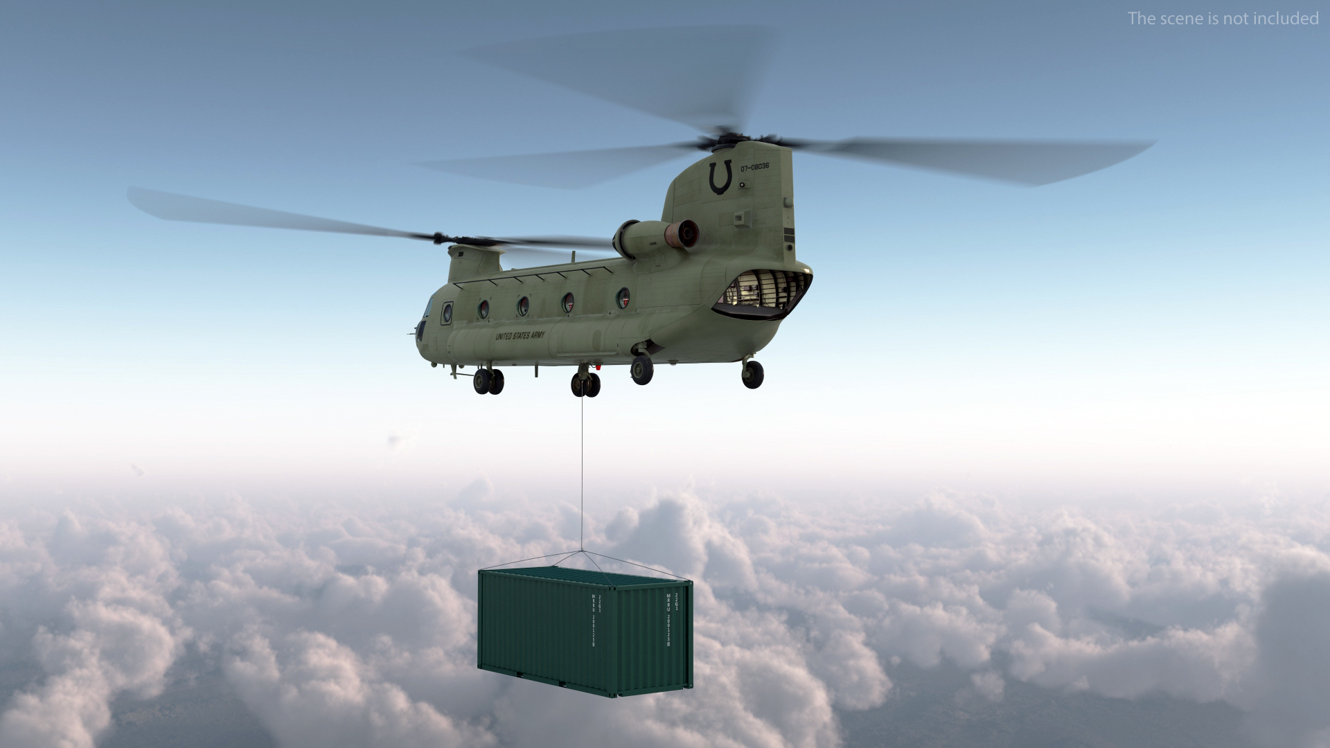 3D US Army Transport Helicopter With 20 ft ISO Container model