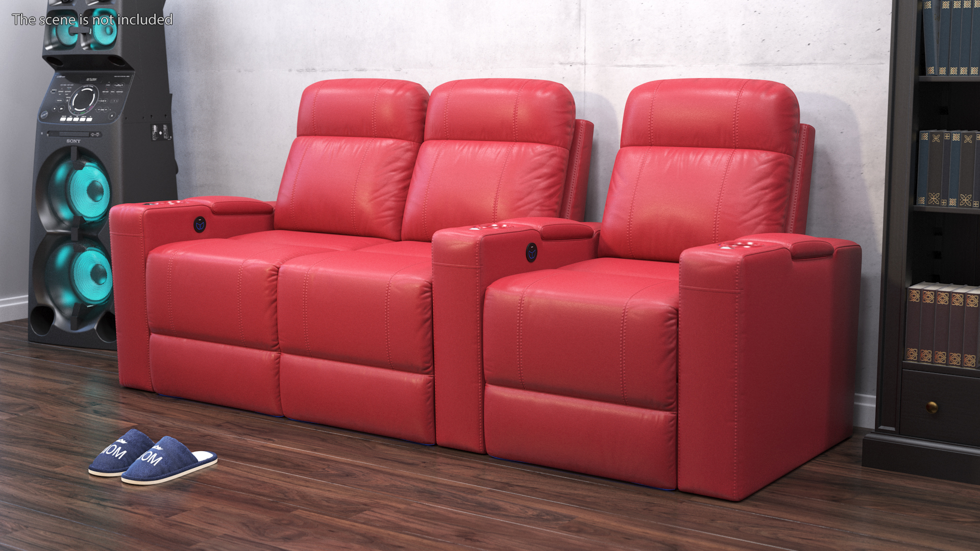 3D Valencia Home Theater Seating Row of 3 Loveseat Red
