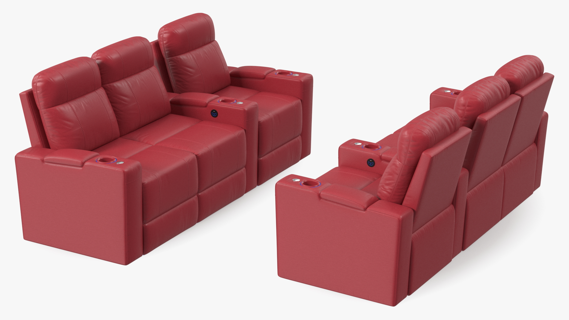 3D Valencia Home Theater Seating Row of 3 Loveseat Red