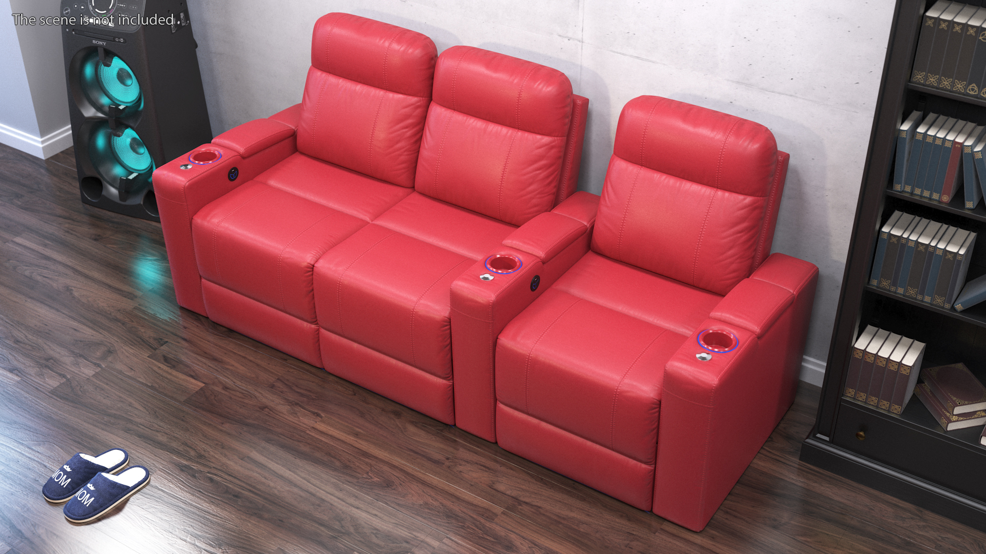3D Valencia Home Theater Seating Row of 3 Loveseat Red