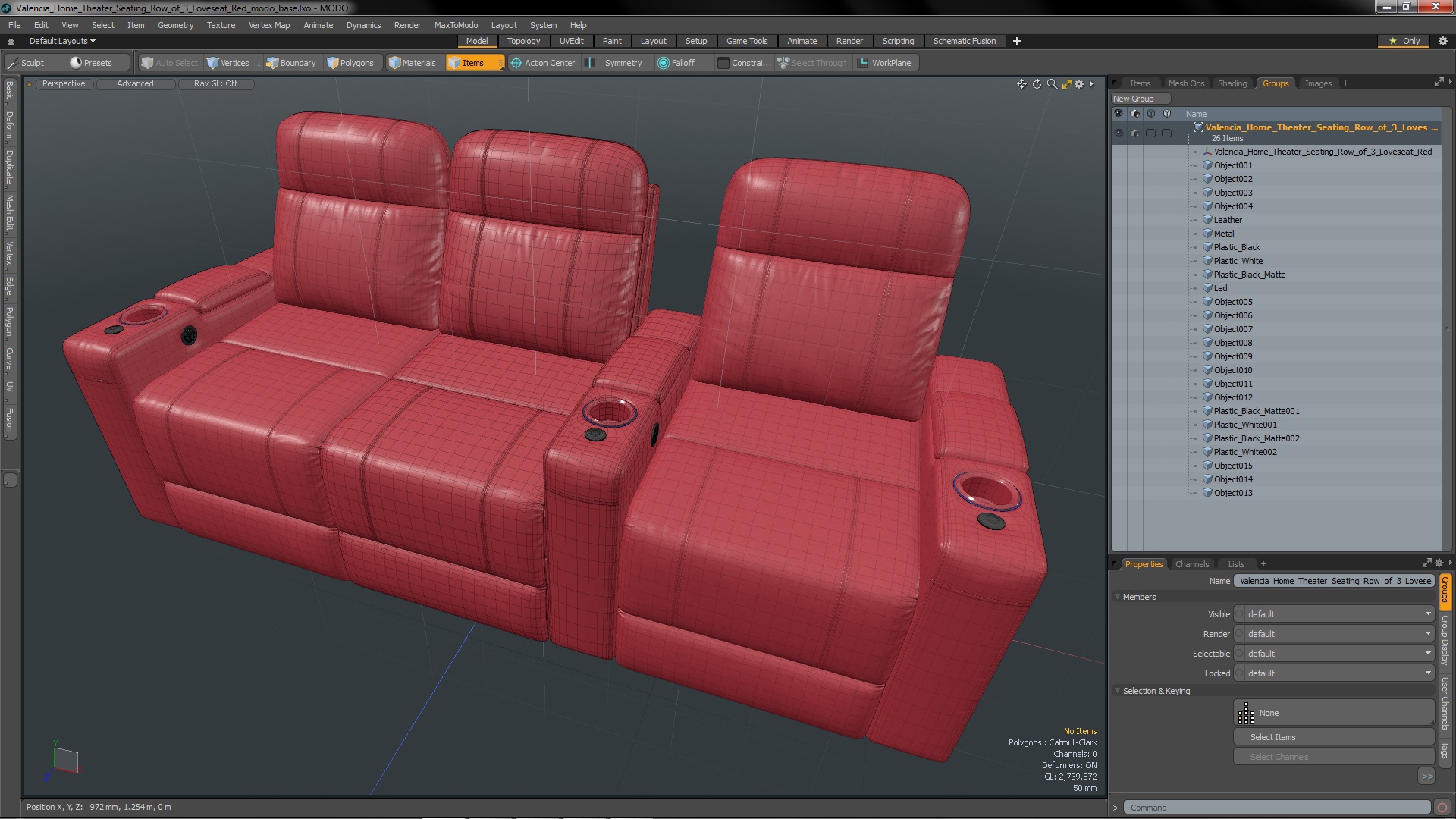 3D Valencia Home Theater Seating Row of 3 Loveseat Red