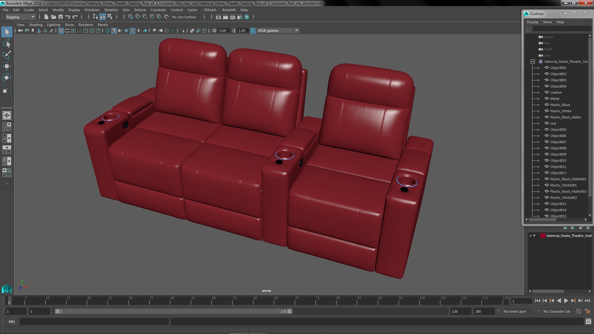 3D Valencia Home Theater Seating Row of 3 Loveseat Red