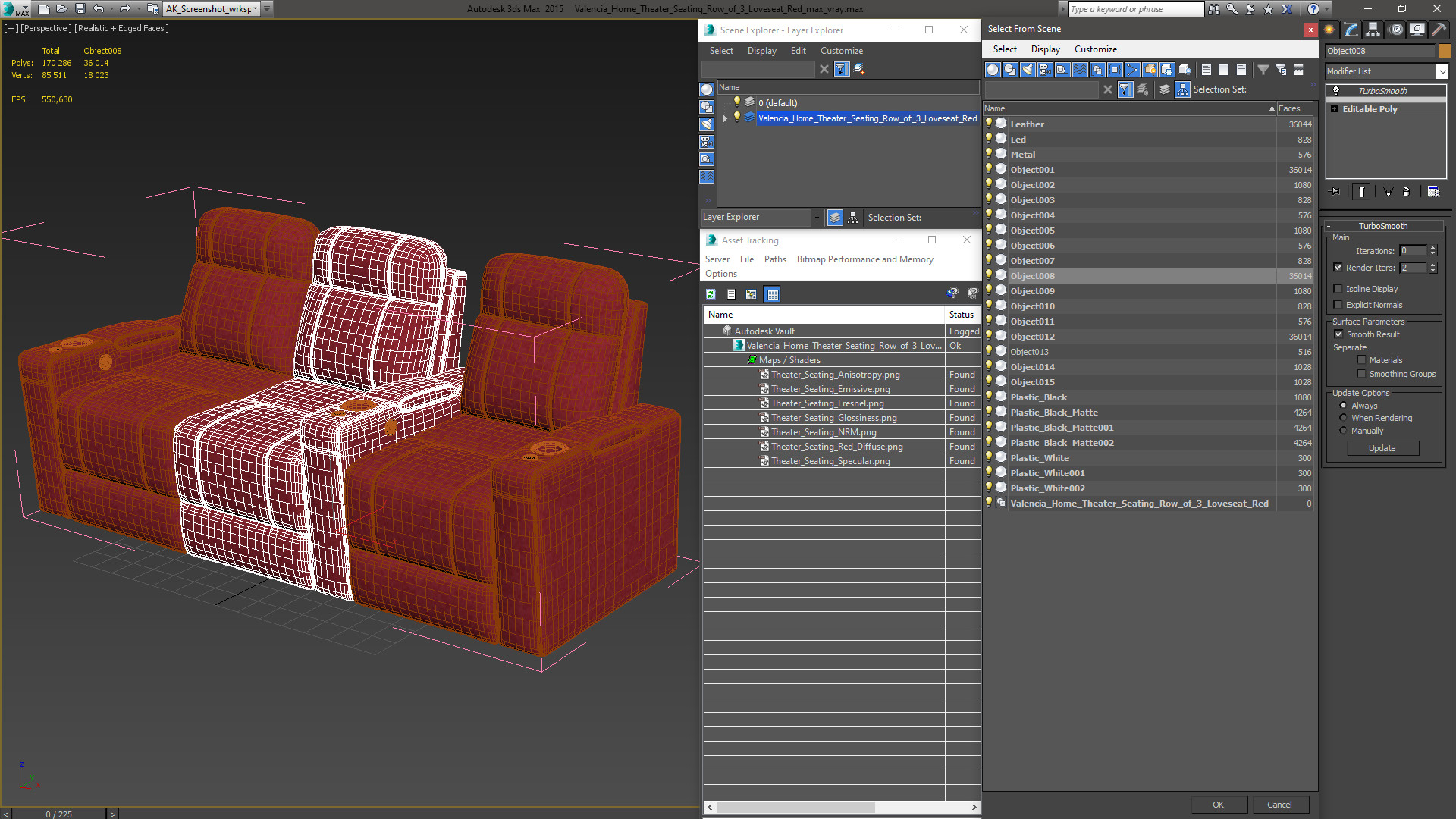 3D Valencia Home Theater Seating Row of 3 Loveseat Red