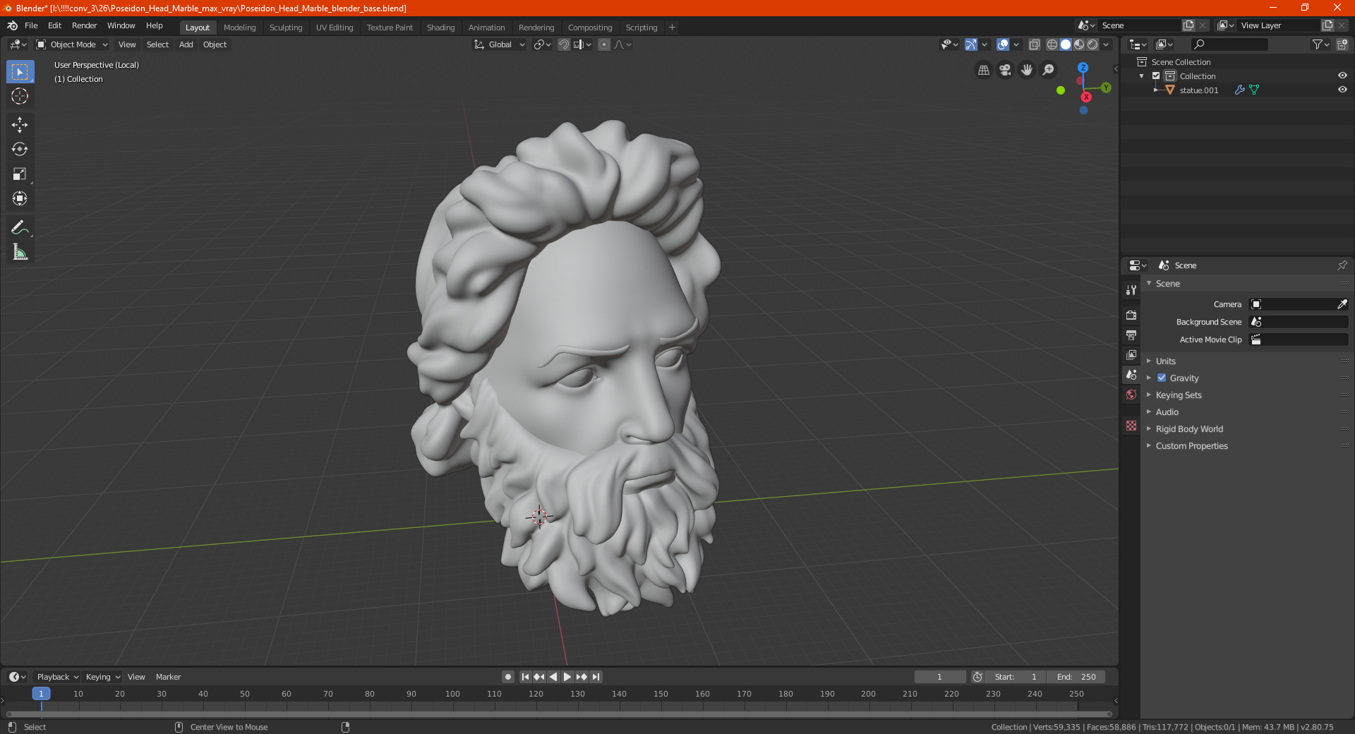 3D model Poseidon Head Marble