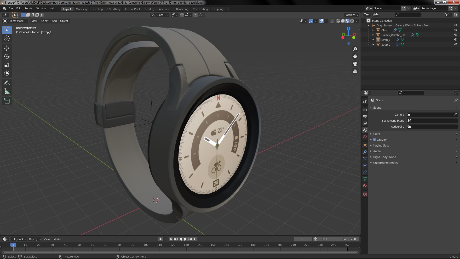 3D Gray Samsung Galaxy Watch 5 Pro 45mm