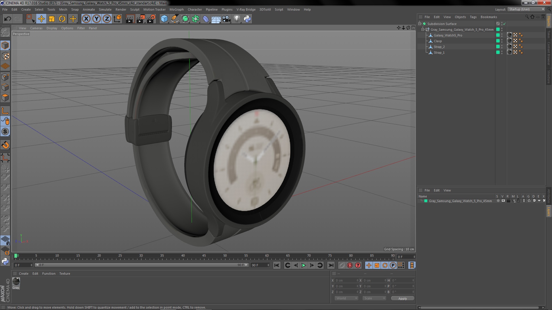 3D Gray Samsung Galaxy Watch 5 Pro 45mm