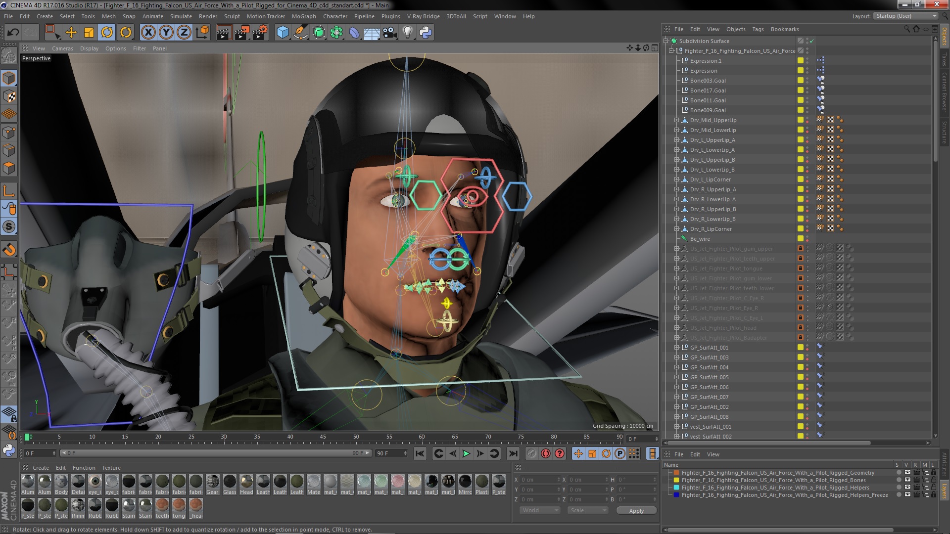 3D model Fighter F 16 Fighting Falcon US Air Force With a Pilot Rigged for Cinema 4D