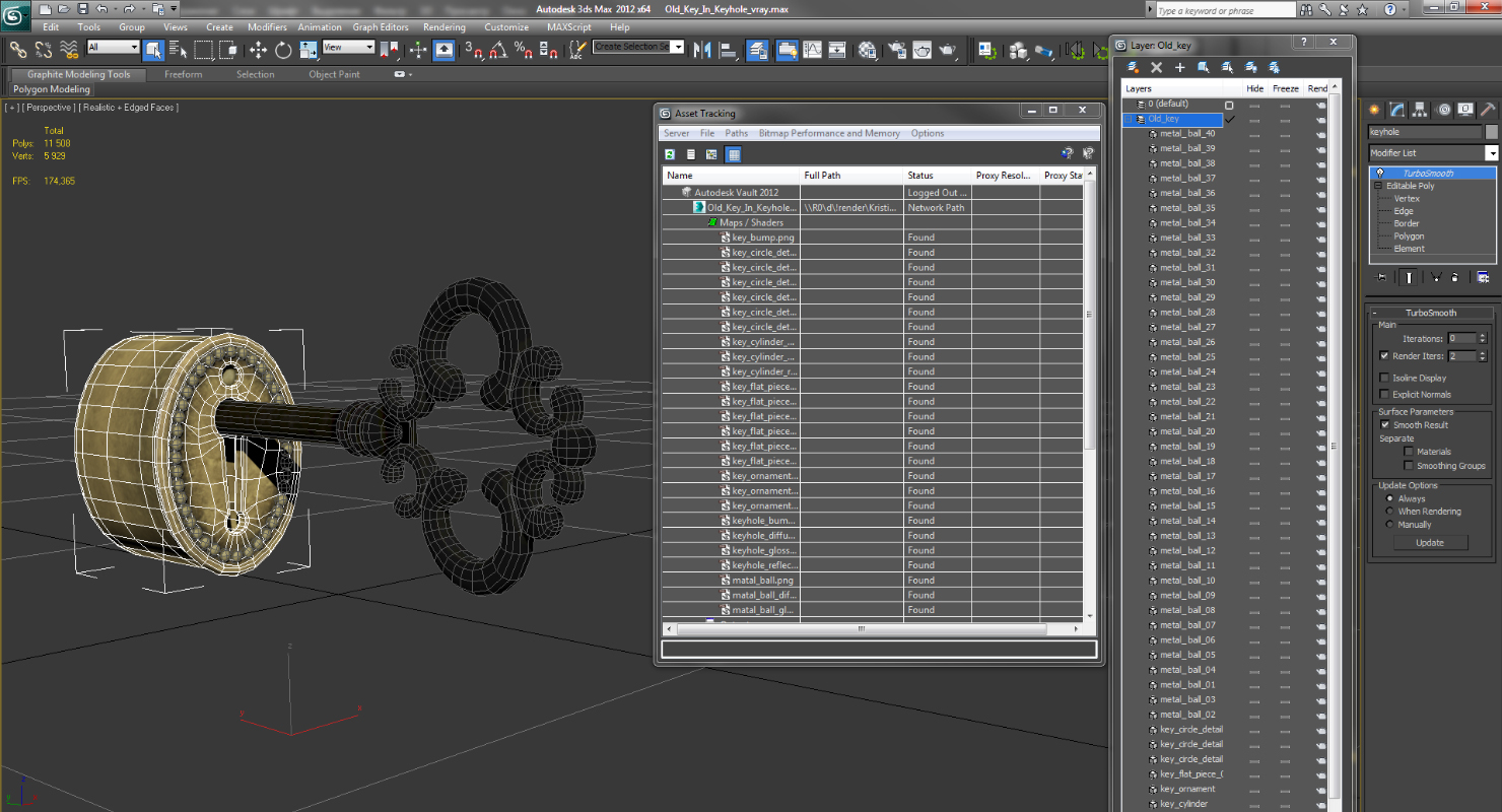 3D Old Key In Keyhole model