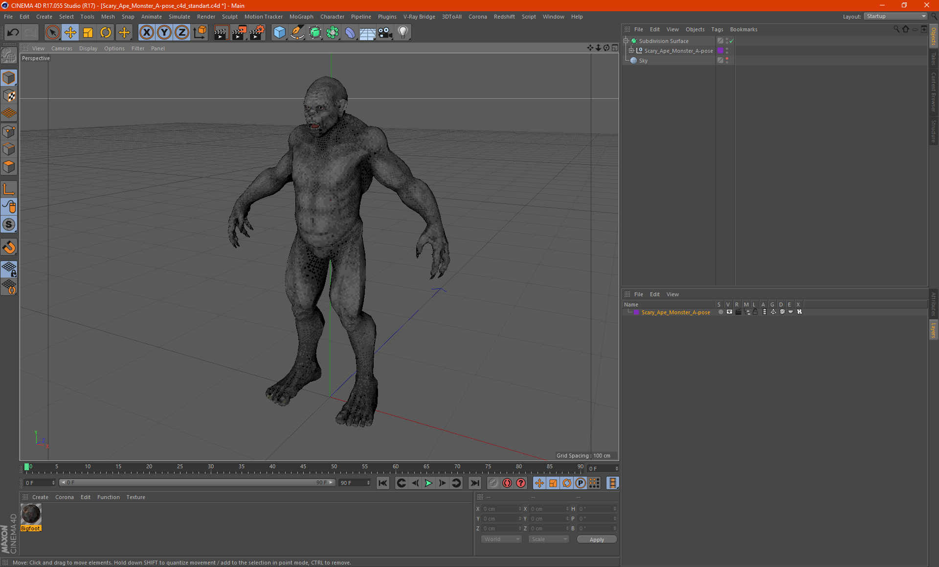 Scary Ape Monster A-pose 3D model