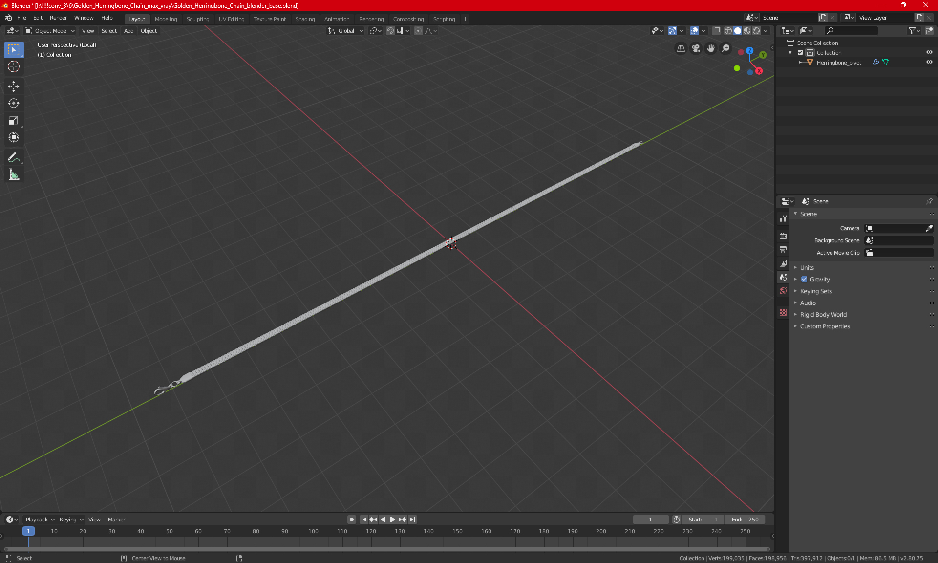 Golden Herringbone Chain 3D model