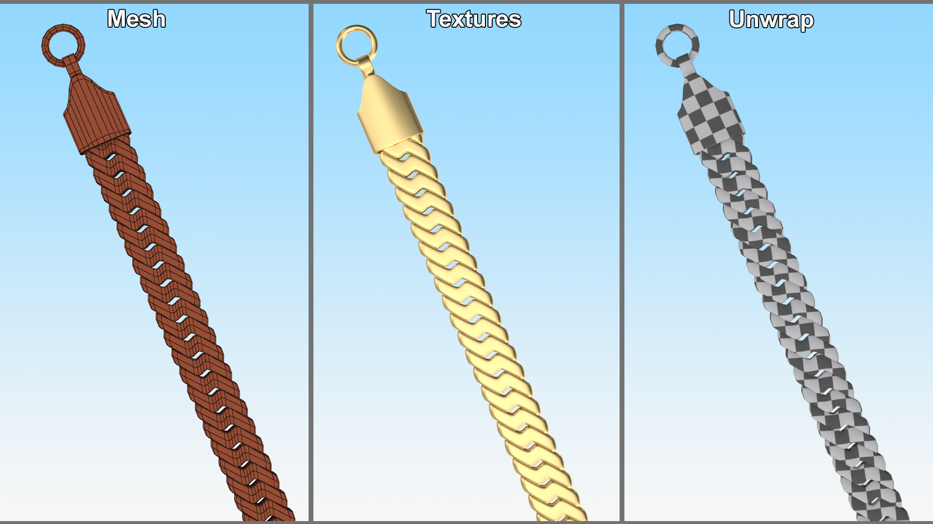 Golden Herringbone Chain 3D model