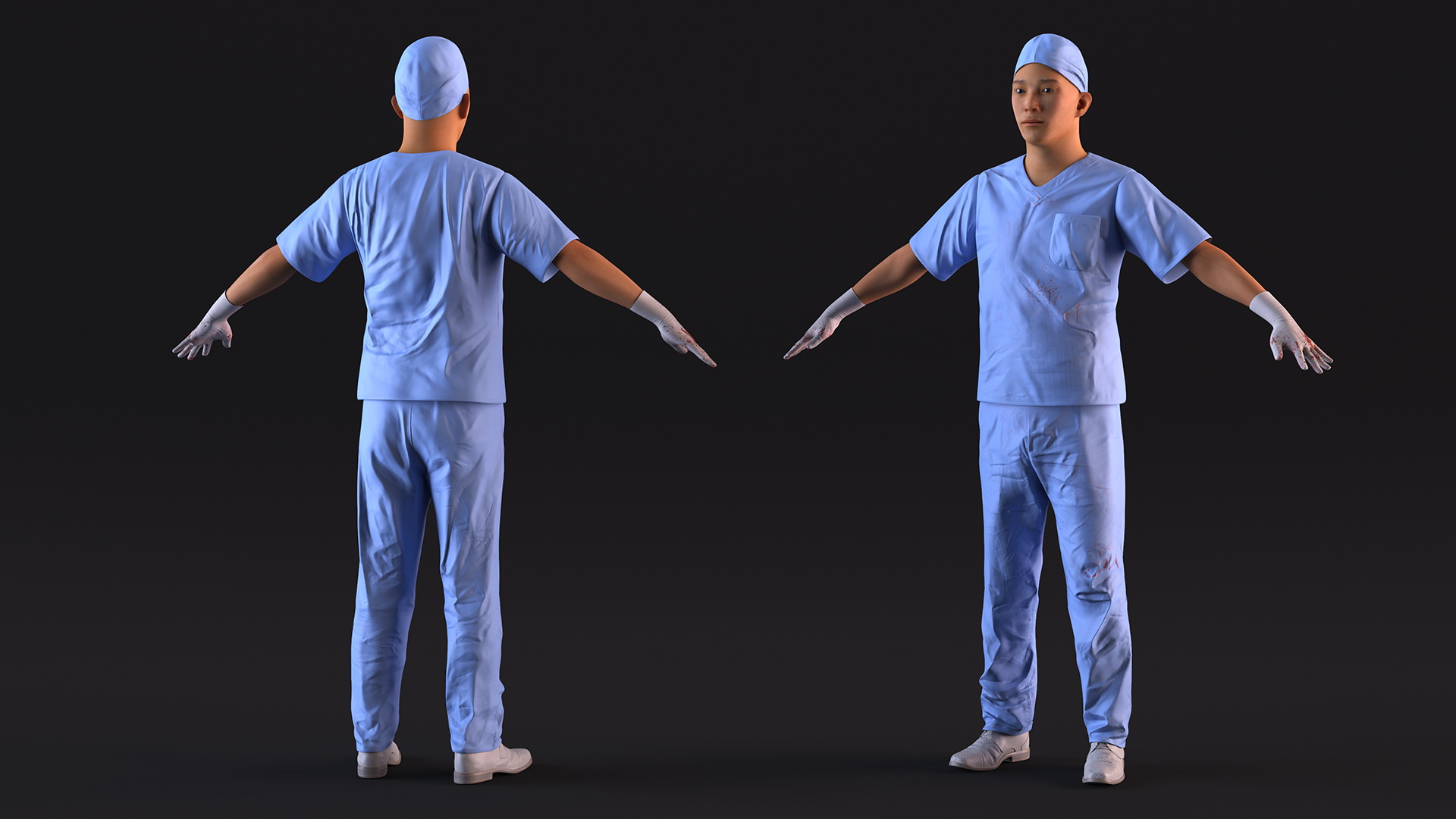 3D Asian Doctor wearing Gloves Stained Blood
