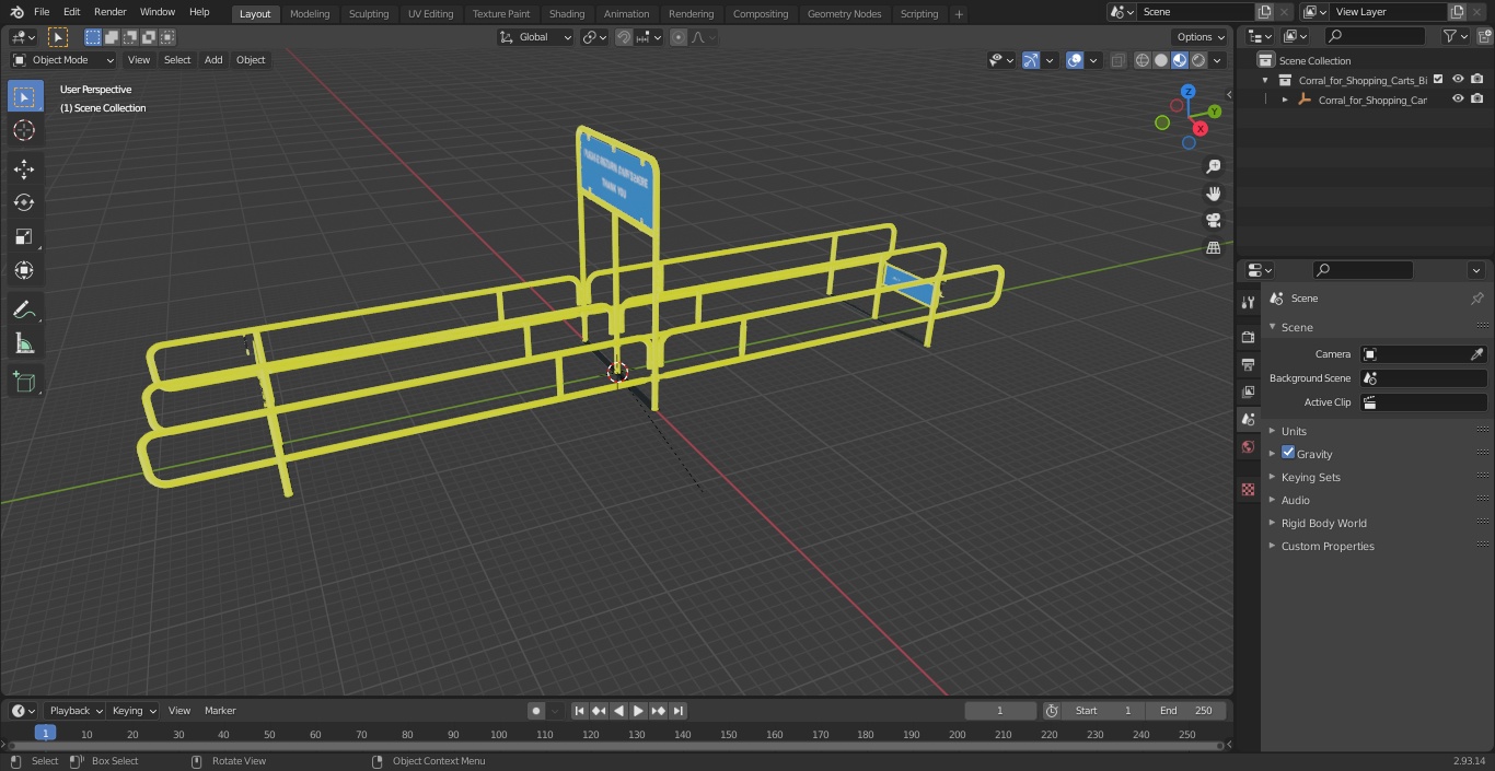 3D Corral for Shopping Carts Bidirect Yellow