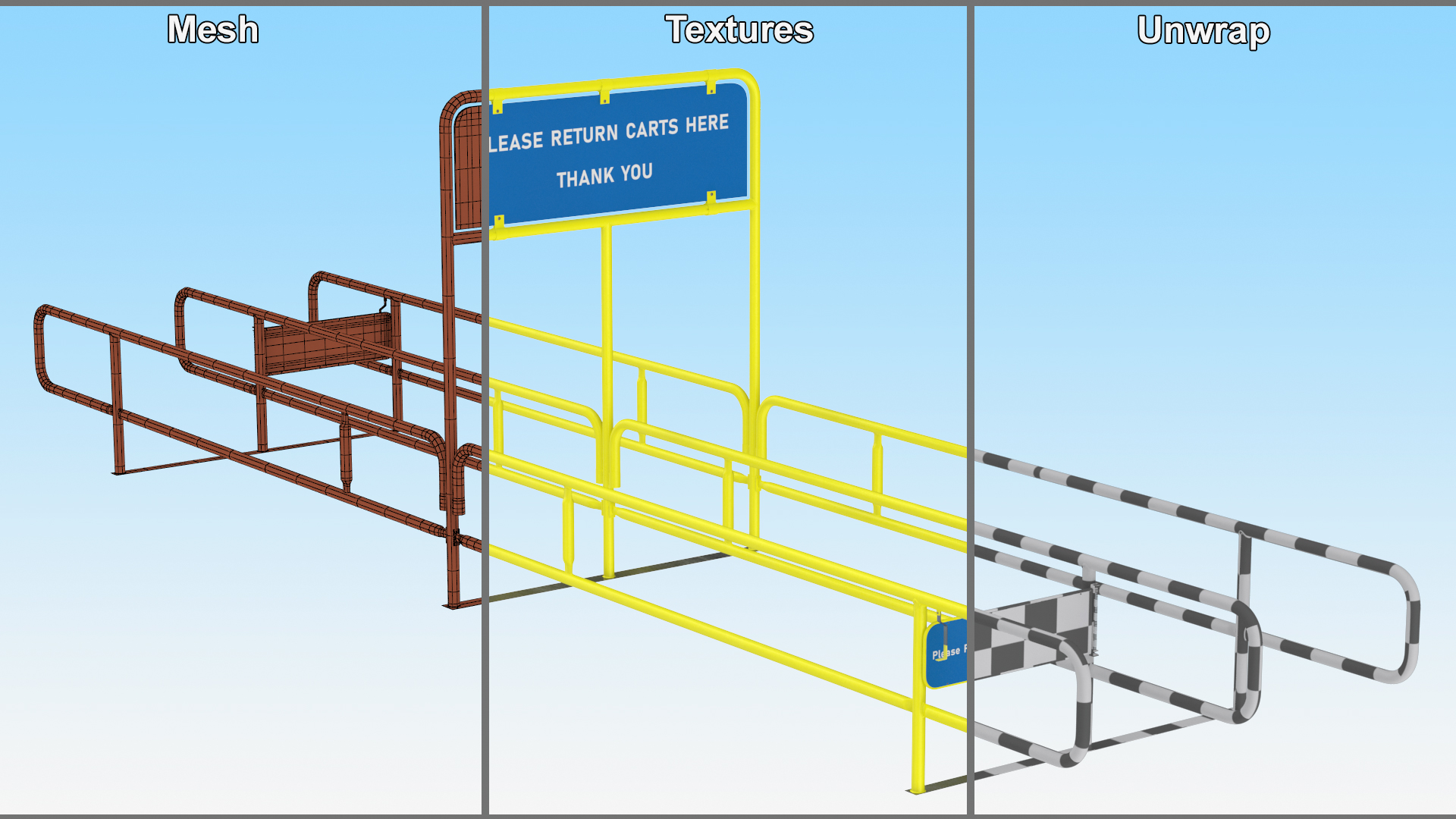 3D Corral for Shopping Carts Bidirect Yellow