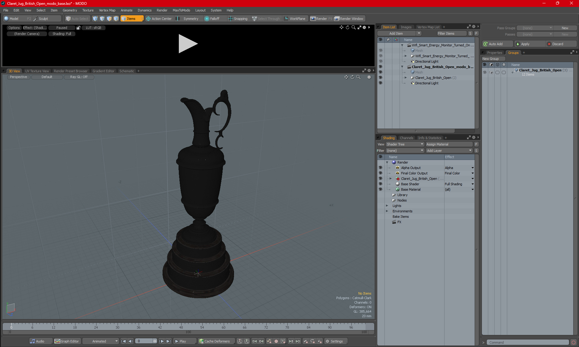 3D Claret Jug British Open model