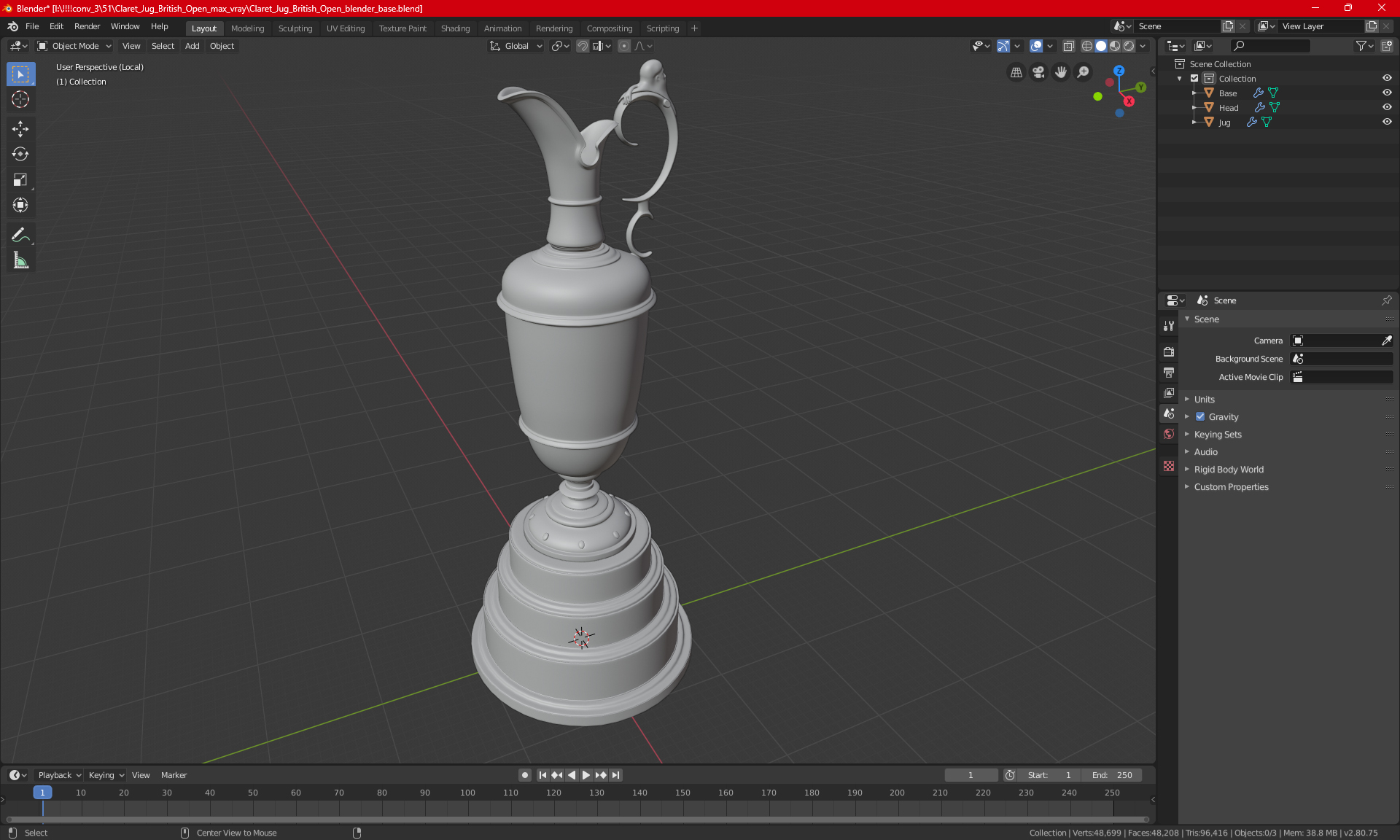 3D Claret Jug British Open model