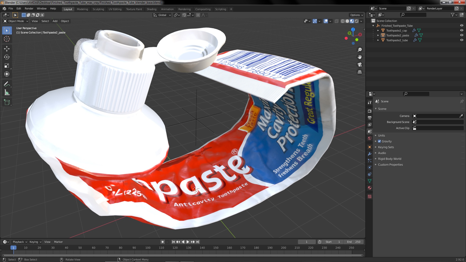 Finished Toothpaste Tube 3D model