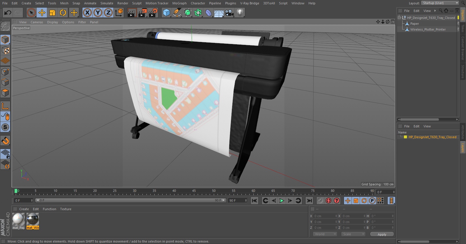 HP DesignJet T630 Tray Closed 3D model