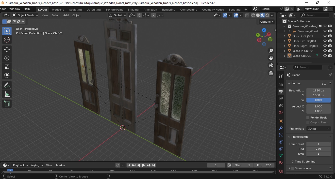 3D model Baroque Wooden Doors
